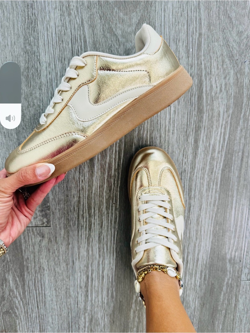 TOP Moda Metallic Gold Low-Top Sneakers with Cream Accents